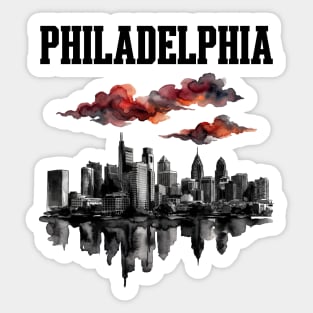 Philadelphia Ink Wash Skyline Storm Clouds Sticker